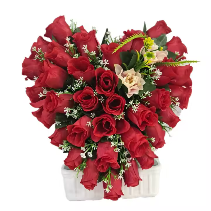 Centro de Flores para Cementerio - Ramos de Flores para Todos los Santos - Flores Artificiales de Tela - Formado Corazón - Personalizar Color y Medida - 1