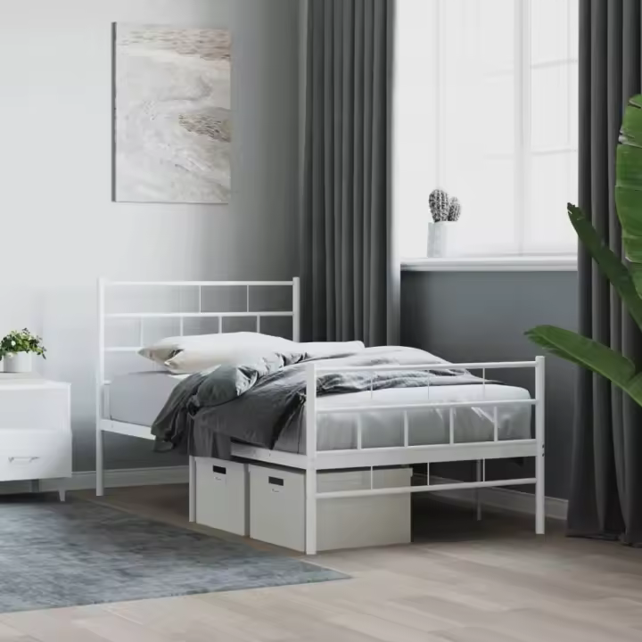 vidaXL Estructura cama sin colchón con estribo metal blanco 107x203 cm - 1