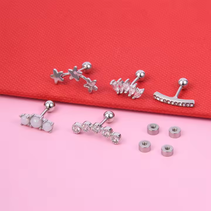 Juego De 5 Piezas De Aretes En Acero Inoxidable Para Puntas De Oreja Perforaciones De Labio Y Labret Joyería De Moda Para Mujeres Estilo Trendy - 1