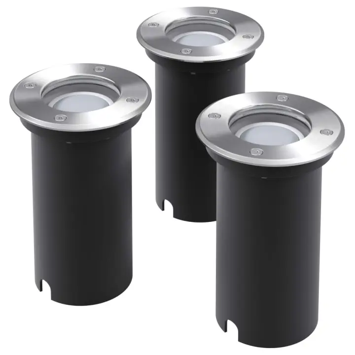 vidaXL Focos LED Empotrables de Suelo para Exteriores Plateados (3 unidades) Cantidad de bombillas Cuadrado, Circular - 1
