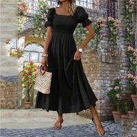 Wefads Vestido Midi Mujer Verano 2025 Collar Cuadrado Manga Corta Estilo Casual Poliéster Silueta Ajustada Y Flare - details 4
