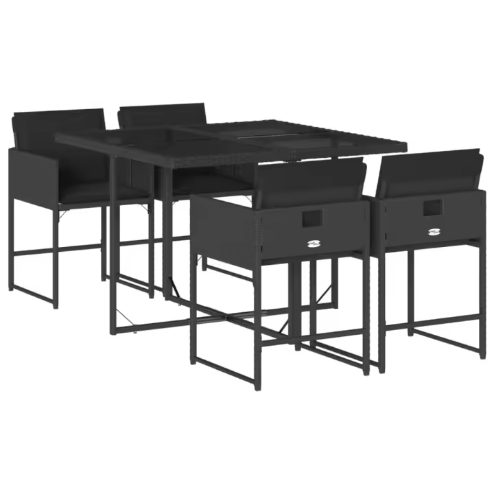 vidaXL Set de muebles jardín 5 pzas con cojines ratán sintético negro - 1