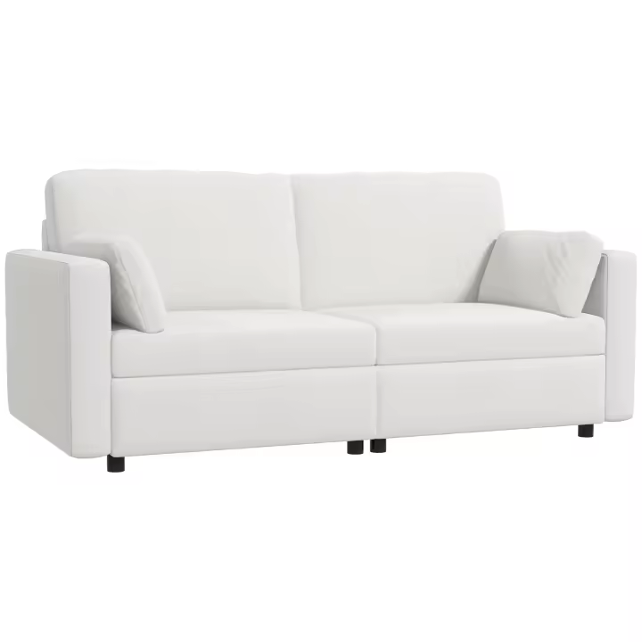 HOMCOM Sofá de 3 Plazas Sofá de Salón Tapizado en Poliéster con 2 Cojines Acolchado Sofá de Diseño para Dormitorio 178x82x85 cm Crema - 1