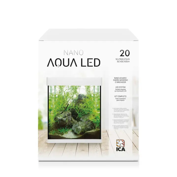 Kit Acuario Completo AQUA LED 10, 20 o 30 Litros para Peces Tropicales - Marca Ica Ideal para iniciación - 1