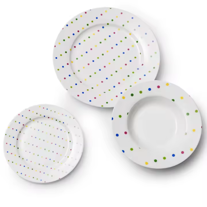 Set de Vajilla de Porcelana Casa Benetton Diseño de Puntos de Colores - 18 Piezas - 1