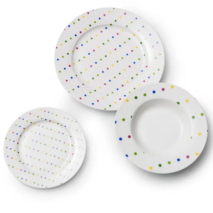 Set de Vajilla de Porcelana Casa Benetton Diseño de Puntos de Colores - 18 Piezas - 1