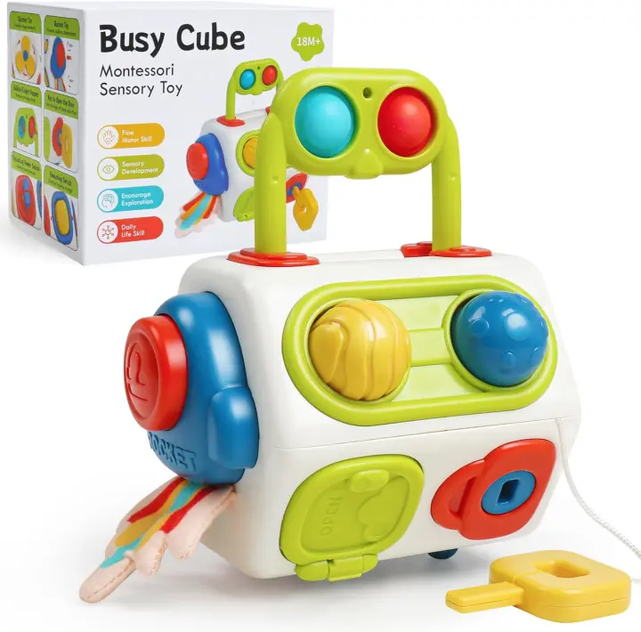 Cubo De Actividades Sensoriales Montessori Con Luz Y Música Juguete Educativo Para Habilidades Motoras Finas Viaje Para Niños De 3-6 Años - 1
