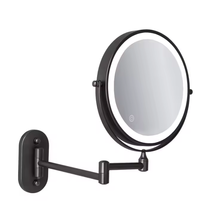 Espejo De Maquillaje Montado En La Pared 8 Pulgadas Negro Con Luz LED De 3X-10X Magnificación Doble Cara Para Baño Y Cosméticos - 1