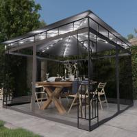 vidaXL Cenador con Mosquitera y Tira de Luces 3x3x2,73m 180 g/m² Parasol Color Crema,  Antracita, y mas - details 1