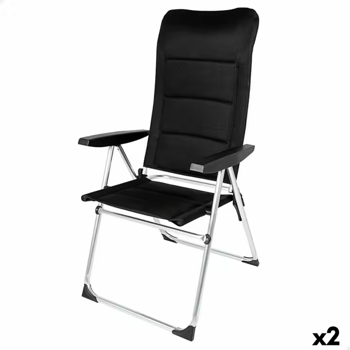 Silla de Playa Aktive Deluxe Plegable Negro 49 x 123 x 67 cm (2 Unidades) - 1