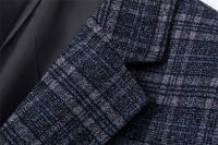 Traje Casual Para Hombre De Textura a Cuadros Azul Oscuro Ligero Para Primavera Y Verano Moda Nueva Y Trendy - details 4