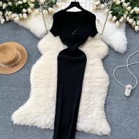 Vestido Bodycon Elegante Para Mujer Vestido Maxi De Verano Con Cuello En V Y Manga Corta Vestido Knit Elasticidad Alta Silueta Ajustada - details 3