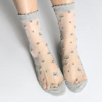 Calcetines De Encaje Transparentes Y Transpirables Para Mujer Ultra Delgados Con Bordado De Rosas De Cristal Para Verano Moda Calcetines De Algodón Y Poliéster Elásticos - details 4