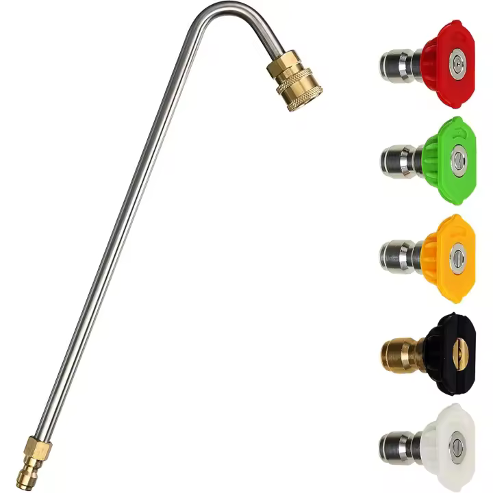 Lavadora a presión para canalones, varilla de extensión en ángulo para limpieza de canalones, 5 boquillas, conexión rápida de 1/4", 33 cm - 1