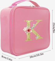 Bolso De Maquillaje Grande Portátil Organizador Profesional Con Estampado De Letras Doradas Y Funda Rosa Con Divisor Ajustable Para Viajes - details 5