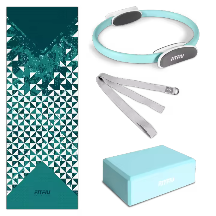 FITFIU Fitness KITWELL-400 - Pack de 4 Accesorios Yoga Pilates Color Lila Que Incluye Esterilla, Bloque, aro y Correa - 1