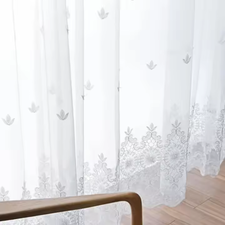 Cortina De Tela De Encaje Con Espejo De Lujo Estilo Europeo 1 Pieza Para Sala De Estar Comedor Dormitorio Translúcida Y Pastoral - 1