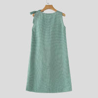 ZANZEA Vestido Corto Estampado a Cuadros Coreano Verano 2024 Sin Mangas Cuello Redondo Estilo Bohemio Casual Ropa De Fiesta - details 2