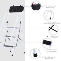 HOMCOM Escalera Plegable Escalera de Tijera de Metal con Apoyabrazos y Portaherramientas Carga 150 kg Blanco y Negro - details 5