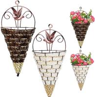 Cesta de flores colgante, 2 piezas de jarrón de ratán y mimbre, maceta de pared tejida, macetas colgantes, soporte cónico ornamento decoración para jardín - details 2
