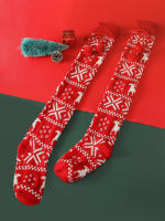 Calcetines De Navidad Para Mujer Con Patrón De Reindeer Over-the-Knee Gruesos Y Calurosos Con Pompom Calcetines De Invierno - details 1