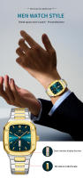 Reloj De Hombre 2024 Moda Cuadrado Acero Inoxidable Azul Oro 3Bar Cuarzo Calendario Semanal Deportivo Simulado Negocios - details 0