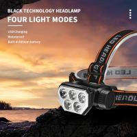 Linterna Frontal Recargable USB Con 5 LEDs Super Brillantes Luz Amarilla Y Azul Batería Integrada 18650 Para Pesca Al Aire Libre - details 0