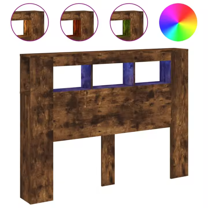 vidaXL Cabecero LED madera ingeniería roble ahumado 140x18,5x103,5 cm - 1