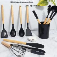 Set De Utensilios De Cocina De Silicona 12 Piezas Con Manos De Madera No Adherentes Juego De Cocina Ecológico Con Cesta De Almacenamiento - details 0