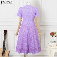 ZANZEA Vestido Elegante Para Mujer Con Estampado Bohemio De Verano A-Line Corto Manga Regular Vestidos Casual Suéter Oficina Sundress Mid-Calf - details 7