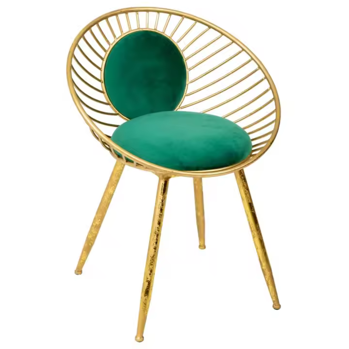 Banqueta de metal dorado tapizada verde 55x46x70 - 1