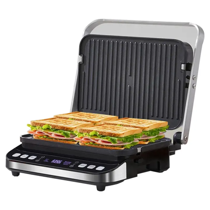 BioloMix Parrilla Eléctrica Rock'n Grill BCG02D 2000W, Placas Desmontables y Aptas para Lavavajillas/Reversibles y Antiadherentes, Sin Humo, Pantalla LCD y Control Digital, Apertura 180º, Placa Superior Flotante - 1