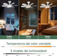 Ventilador base con Luz LED, ventilador de techo con base E27, 5 Aspas, motor DC 6 velocidades regulables, 6000K, ideal para Baños, dormitorios, garajes, y 50 CM) - details 2