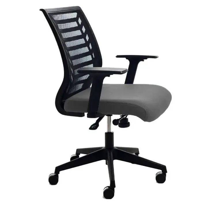 Silla de Escritorio Rocada con Respaldo de Malla Negra y Asiento Tapizado en Color Gris - Diseño Moderno y Transpirable - 1