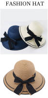 Sombrero De Paja Grande Para Mujer Con Borde Ondulado Y Lazo Protección Solar Plegable Para Vacaciones De Playa Al Aire Libre - details 0