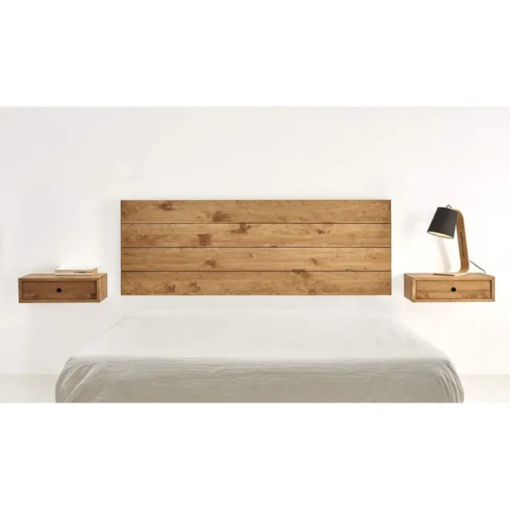 CAMA EXPRESS Cabecero madera blanca+ 2 mesitas flotantes - 1