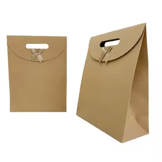 FlikeHome-12 piezas 4 Tamaños 2 Colores, Bolsa de regalo de papel Kraft con forma de lazo y asa de mano, bolsa de regalo para joyas y otros obsequios, una opción ideal para dar regalos en fiestas - 1