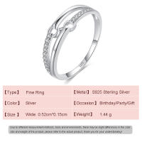 Anillo Fino Europeo de Plata de Ley S925 con línea de Doble Capa AAA CZ para Mujer, joyería de regalo de Boda para Fiesta de cumpleaños - details 0