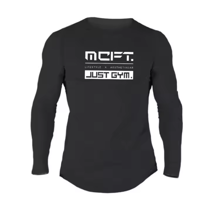 Camiseta De Algodón Para Hombres Con Manga Larga Para Fitness Running Y Entrenamiento En El Gimnasio Transpirable Para Otoño E Invierno - 1