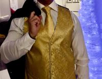 Chaleco De Seda Para Hombre Negro Con Paisaje Solido Para Boda Y Baile De Promoción Chaqueta De Cintura Con Corbata Para Traje DiBanGu - details 1