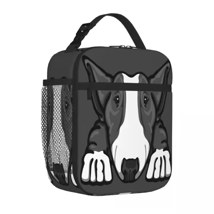 Bolsa De Almuerzo Compacta Con Estampado De Perro Bulldog En Gris Y Blanco Para Viaje En Tren Preparación De Comidas - 1