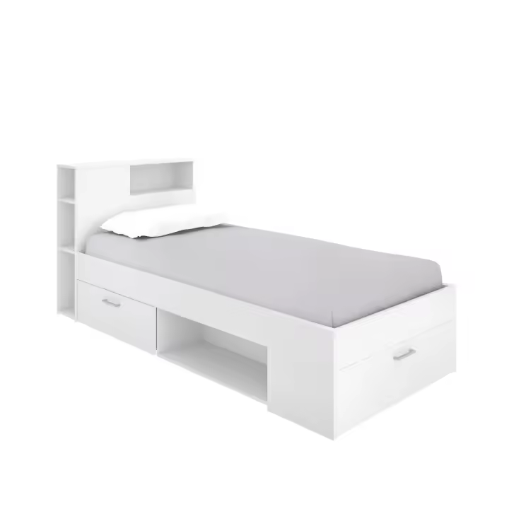 Dekit Cama Compacta Juvenil Lanka Blanco 96x218x99 con Cabezal-estantería y Compartimentos - 1