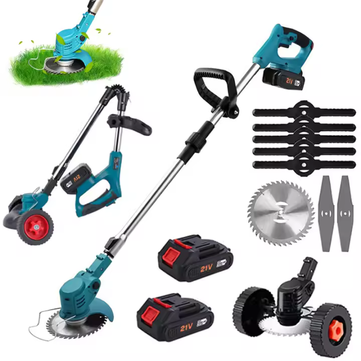 Cortacésped eléctrico de mano, recortador de hierba inalámbrico de 21V y 1300mAh, longitud ajustable, herramientas de jardín para batería Makita de 21V.Con dos baterías,Barra telescópica ajustable - 1