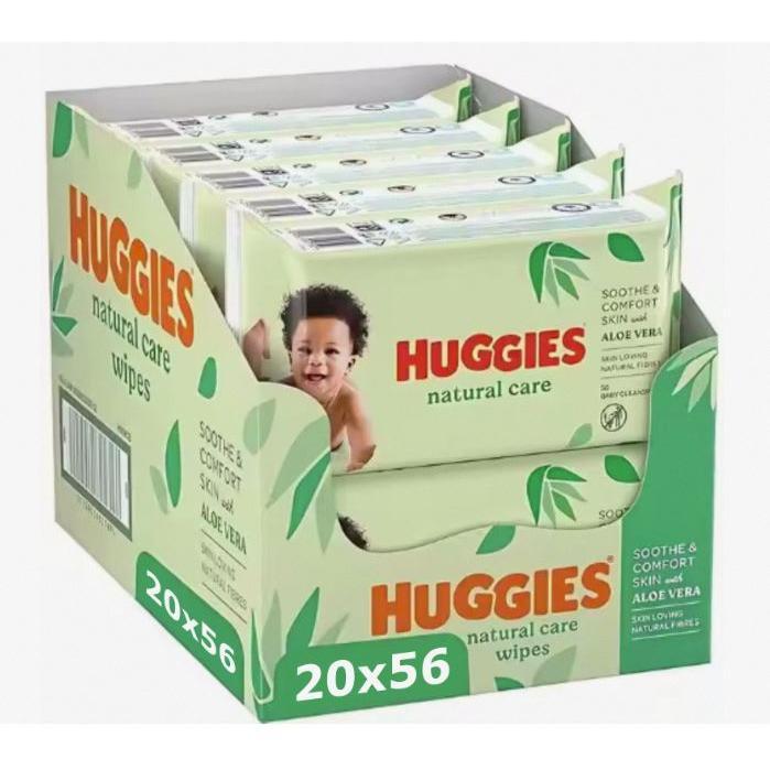 Huggies Natural Care Toallitas 99% Agua y con Aloe Vera, (20 packs, 1120 Toallitas) . Suaves Fibras Naturales de Origen Vegetal, Hipoalergénicas, Sin Parabenos, Calman y Reconfortan la Piel.