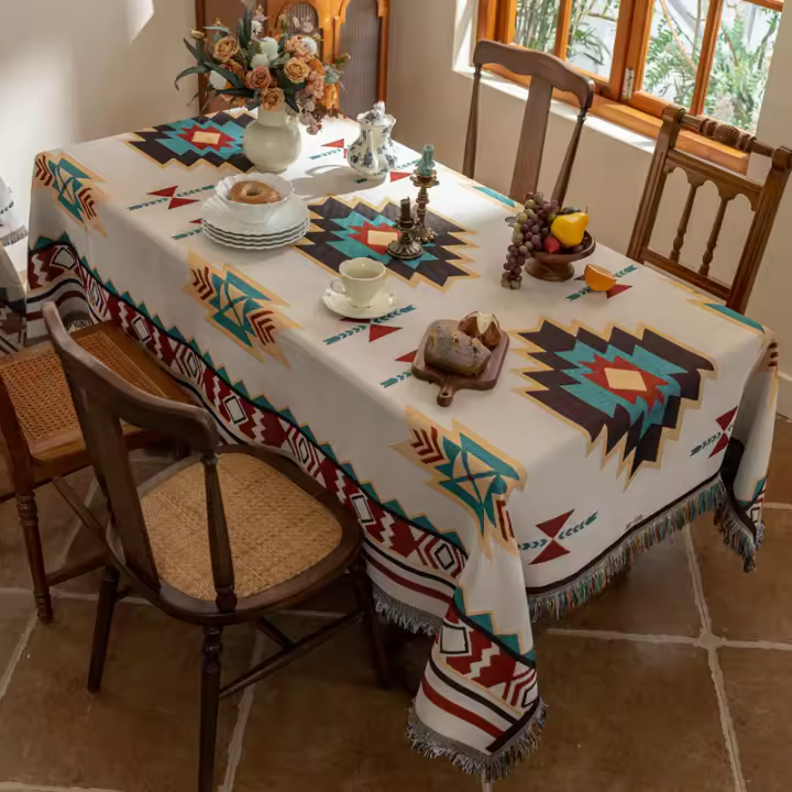 Mantel Multifuncional De Algodón Con Borlas Para Comedor Exterior Sala De Estar Tapete De Camping Y Picnic Doble Cara Resistente Al Agua - 1