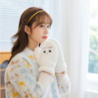 Guantes De Piel De Conejo Y Gato Para Mujer Guantes De Invierno De Plush Cálidos Y Suaves Medio Dedo Flexibles Y Gruesos - details 5