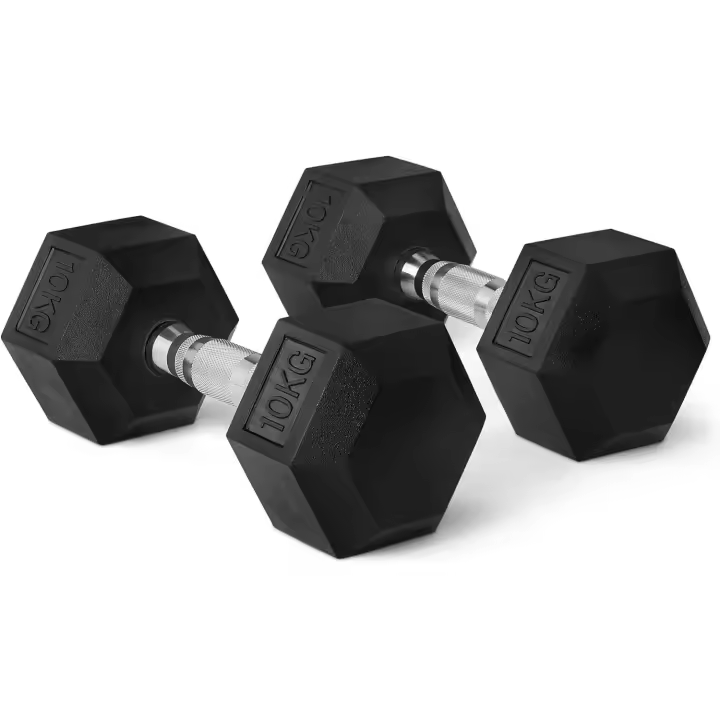 Mancuernas hexagonales ergonómicas con empuñadura de cromo y revestimiento de caucho. 2x2.5kg / 2x5kg / 2x7.5kg / 2x10kg / 2x12,5kg / 1x15kg / 1x17,5kg / 1x20kg / 1x25kg - 1