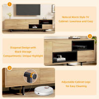 Tablero Bajo, TV, almacenamiento múltiple, tablero aglomerado de color Madera, Unidad de almacenamiento Abierta con compartimientos trapezoidales, Tita capacidad para televisores de hasta 70 pulgadas, dimensiones 173x38x48 cm - details 3