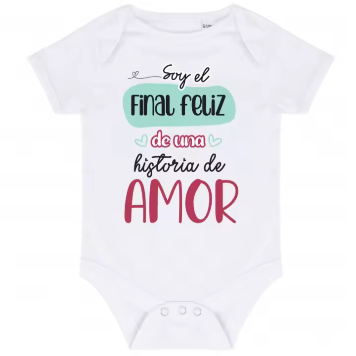 Body Bebé Frases divertidas  "Soy el final feliz de una historia de amor" - 1