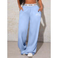 Trousers Casual Para Mujer Con Estampado De Letras Pantalones Anchos De Cintura Media Estilo Deportivo Con Bolsillos Y Cierre Elástico - details 3